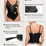 Popilush Bodysuit Shapewear Lace Body Suits Women Tummy Control V Neck Sleeveless Tops Low Back Bodysuits
