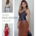 SHAPELLX Lace Bodysuit for Women Tummy Control Shapewear Backless Body Suits Thongs with 3 Hook Eyes Black Large
