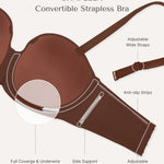 SHAPELLX Women's Bra Strapless Convertible Multiway Underwear with Underwire Plus Size Push Up Bras(Brown,38DDD)