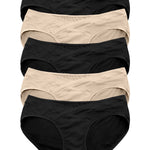 Kindred Bravely Under the Belly Bikini Maternity Underwear for Women and Postpartum Underwear 5 Pack (Black/Beige, Medium)