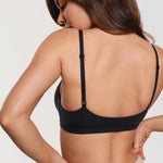 INLYRIC Women's Inbarely Triangle Bralette Plunge Unlined Seamless Bra No Underwire Sexy Comfortable Everyday Black Small