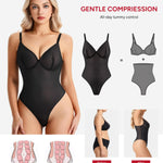 Nebility Shapewear Bodysuit for Women tummy control - V Neck Thong Body Suit with Underwire, Low back Going Out Tops
