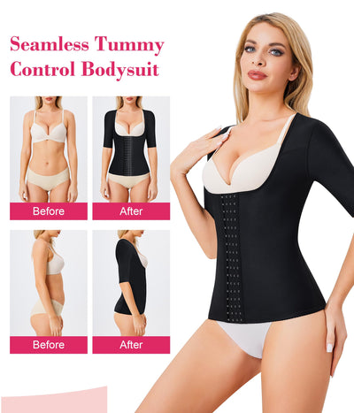 Gotoly Women Waist Trainer Corset Tummy Control Shapewear Upper Arm Shaper Post Surgical Slimmer Compression Tops(Black Short Sleeve,Small)