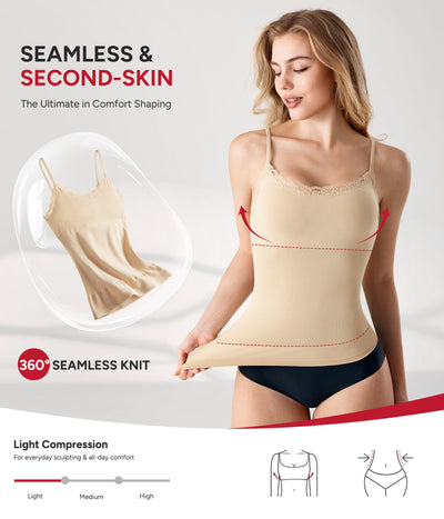 Nebility Compression Tanks for Women Tummy Control Shapewear Tank Top Seamless Body Shaper Lace Cami Camisoles(Small, Beige)