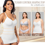 ONEW Shapewear For Women Compression Tank Tops Tummy Control Seamless Body Shaper V-Neck Camisole Cami Tops,White,Small