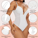 SHAPERIN Women's Backless Body Shaper Bra Faja U Plunge Low Back Thong Shapewear Tummy Control Deep V Bodysuit (Small,White)