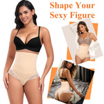 Werena Tummy Control Thong Shapewear for Women High Waisted Body Shaper Shaping Thong Girdle Novelty Hipster Panties(04# High Rise Lace Beige(smoothing),Large)
