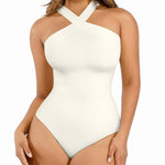 Lover-Beauty Body Suits for Women Tummy Control Shapewear Criss Cross Halter Top Bodysuit Thong Body Suit White Bodysuit