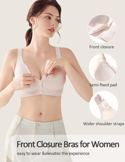Gailife Jelly Front Closure Bras for Women Wireless No Underwire Comfort Convenient Seamless Supportive Mastectomy Bralettes, Skin, L