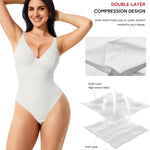 Nebility Shapewear Bodysuits for Women Tummy Control Body Shaper Deep V Neck Thong Body Suits (White,3X-Large)