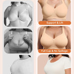 Vertvie Jelly Bras for Women Plus Size Minimizer Soft Wireless Push Up Bra Full Supportive Older Lift Back Coverage Bralette(Skin,42C)