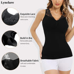Lynclare Womens Shapewear Tank Tops with Built in Bra Tummy Slimming Shaper Cami Compression Lace Camisole V Neck Black L