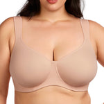 HSIA Bras for Women Minimizer Full Coverage, Plus Size T Shirt Unlined Underwire Smooth Bra, Seamless Cups Joan Ultimate Soft Taupe Beige