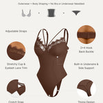 SHAPELLX Lace Bodysuit for Women Tummy Control Thong Shapewear Waist Sculpting Shaper (Brown, X-Large)