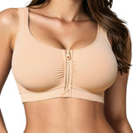 BRABIC Front Closure Bras for Women Compression Surgical Bra No Underwire Full Coverage Wireless Bralette, Beige, M