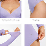Popilush Long Sleeve Body suits for Women Thong Shapewear Bodysuit Tummy Control V Neck Shirt Going Out Tops