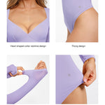 Popilush Long Sleeve Purple Bodysuit for Women Tummy Control Thong Shapewear V Neck Shirt Going Out Tops