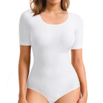 Nebility White Bodysuit for Women Shapewear Tummy Control Seamless Body Shaper Short Sleeve Body Suits for Womens Crew Neck Tank Tops