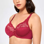 DELIMIRA Women's Plus Size Full Coverage Underwire Unlined Minimizer Lace Bra Dark Red 36E