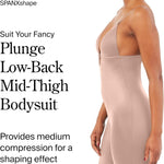 SPANX SPANXshape Suit Your Fancy Plunge Low-Back Mid-Thigh Bodysuit - Comfortable One Piece - Medium Compression - Seamless