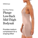 SPANX SPANXshape Suit Your Fancy Plunge Low-Back Mid-Thigh Bodysuit - Comfortable One Piece - Medium Compression - Seamless - Cafe Au Lait - Medium