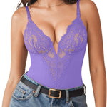 Popilush Shapewear Bodysuits for Women Lace Corset Tops Tummy Control V Neck Sleeveless Body Suit Thongs