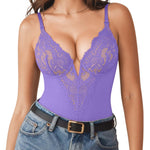 Popilush Shapewear Bodysuits for Women Tummy Control Lace Bodysuit V Neck Sleeveless Corset Tops Body Suit