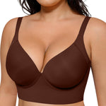SHAPELLX Women's Bra Push Up Underwire Back Smoothing Adjustable Bralette (Brown, 36C)