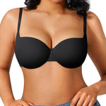 Popilush Push Up Bra Balconette Seamless Underwire Demi T-Shirt Square Neck Bra Lingerie Color Black 38D
