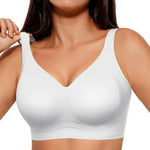 SHAPELLX Back Smoothing Full Coverage Wireless Bra for Older Women Side Support No Side Bulge Breathable Comfort Lift (White Medium)