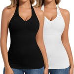 JOYSHAPER Tank Top for Women Built In Bra Halter Tops Shapewear Camisole With Bra Tummy Control Compression Tops Cami Shaper Black+White S