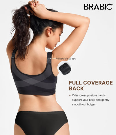 BRABIC Front Closure Bras for Women Compression Surgical Bra No Underwire Full Coverage Wireless Bralette, Black, S