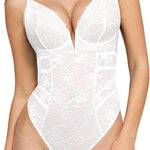 Popilush Lace Body Suits Women Tummy Control Shapewear Bodysuit Deep V Neck Backless Corset Tops Thong Body Shaper