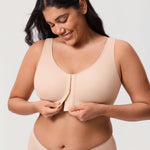 DELIMIRA Women's Inbarely Lift Front Closure Bras Full Coverage No Underwire Plus Size Unlined Seamless Bra Beige 36DD
