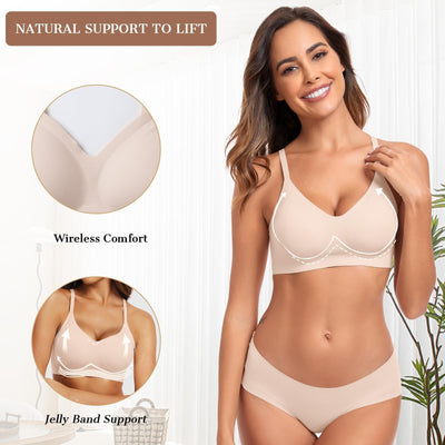 OEAK Womens Wireless Bras Comfortable Push Up Bra No Underwire Bra Full Support Lift Bralette Everyday Seamless Tshirt Bras Nude S