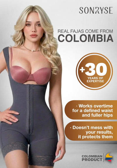Sonryse Shapewear for women Fajas Colombianas Moldeadoras | Stage 2 Faja Tummy Control Shapewear after Tummy Tuck and Liposuction Black Ash Medium