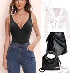 Slimers Women V-Neck Corset Bodysuits - Tummy Control Sculpting Body Suits : Hip Lifter Shapewear Outfits Club Tops