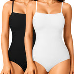 Irisnaya 2-Pack Black White Shapewear Bodysuits for Women White Body Suit Tummy Control Shapewear Square Neck Shaper