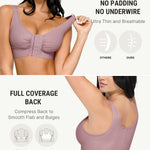 FeelinGirl Front Closure Everyday Bra for Women Post Surgery Compression Support Bra with Adjustable Straps Wirefree Purple XL