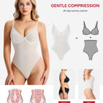 Nebility Shapewear Bodysuit for Women tummy control - V Neck Thong Body Suit with Underwire, Low back Going Out Tops