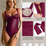 Popilush Leather Bodysuits for Women Tank Tops Faux Leather Tummy Control Shapewear Lace Thong Body Shaper