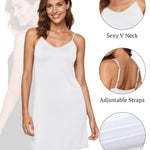 Qilitop 2 Packs Full Slip Spaghetti Strap Dresses for Women Under Dress Cami Halter Neck Tank Plus Size Slips No Static Adjustable Basic V Neck Sleeveless Nightgown Undergarment Black White M