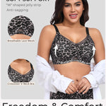 Gailife Womens Wireless V Mesh Comfortable Bra Seamless Bralette Push Up Brassiere No Underwire Supportive Tshirt Everyday Bra, Grey Leopard, M