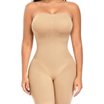 Werena Women's Strapless Shapewear Full Body Bodysuit Tummy Control Seamless Mid Thigh Body Shaper with Removable Straps (Nude,3XL)