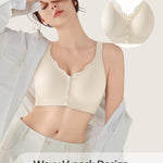 Gailife Jelly Front Closure Bras for Women Wireless No Underwire Comfort Convenient Seamless Supportive Mastectomy Bralettes, White, L