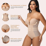 JOYSHAPER Strapless Shapewear Bodysuit with Built in Bra Backless Body Suits Faja Body Shaper for Women Low Back Thong Bodysuit Tummy Control Body Shaper Nude 2XL