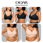 OEAK Women Jelly Bras No Underwire Scalloped Push Up Buttery Soft Tshirt Bra Seamless Full Coverage Convertible Everyday Bra Black,L