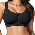 BRABIC Front Closure Bras for Women Compression Surgical Bra No Underwire Full Coverage Wireless Bralette, Black, S