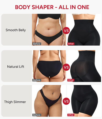 Nebility Shapewear Tummy Control Shorts for Women Butt Lifting Underwear High Waisted Body Shaper Thigh Slimming Panties Black