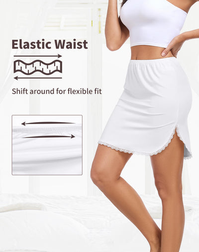 MANCYFIT Half Slips for Women Underskirt Short Mini Skirt with Floral Lace Trim White Medium